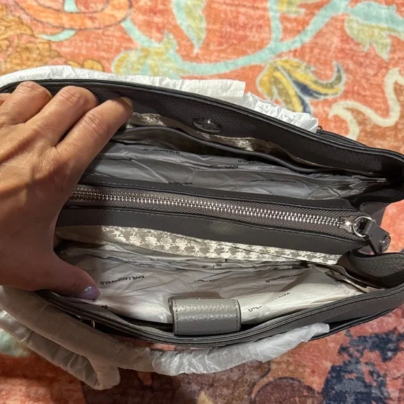 Karl Lagerfeld Charcoal Chevron Shoulder Bag - Picture 3 of 4